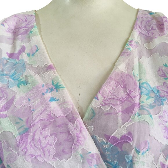 Skies Are Blue Cleo Coquette Puffy Tie Sleeve Floral Jacquard Wrap Dress S NWT - Picture 9 of 14